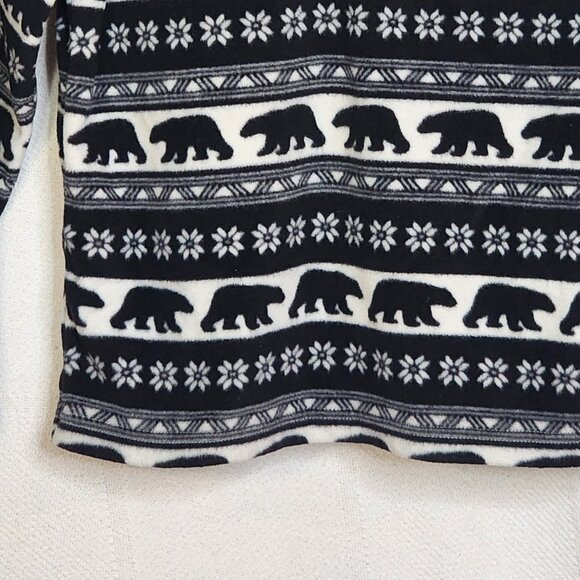 Falls Creek Black White ¼ Zip LS Poly Fleece Bear Motif Pull On Shacket Sz S 6/7 - Picture 3 of 16